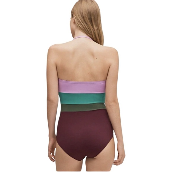 Kate Spade Women's Purple Striped Bandeau One-Piece Swimsuit Size Large - Picture 2 of 12